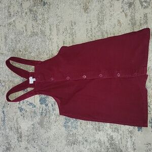Teen/Women Dark Pink Corduroy Mini Pinafore Dress Button Up Kidcore Playful